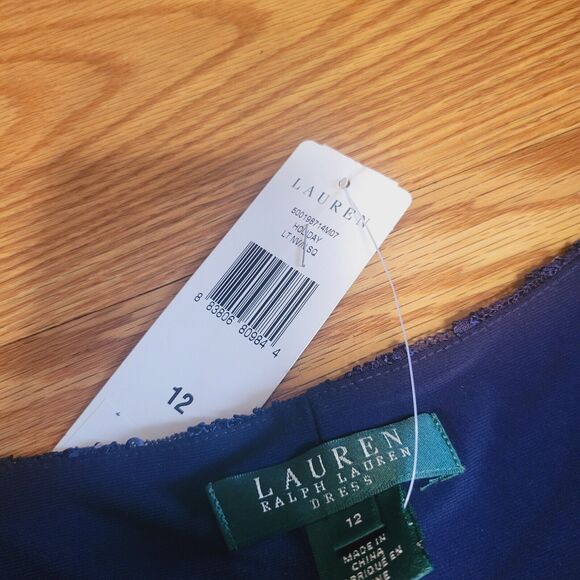 Ralph Lauren Women's Formal Dress Size 12 Navy Blue Sequins Cowl Neck New W Tags - Picture 8 of 16